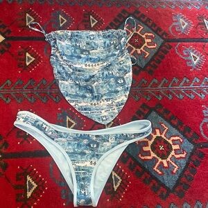 FRANKIES BIKINIS 2 PIECE MATCHING SET NEWSPAPER COMIC XL NWT